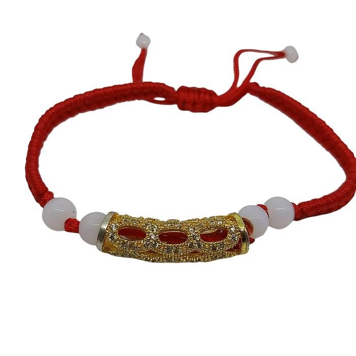 Gelang Tali Merah Keberuntungan Bandul Lapisan Emas 18K - Vee Bracelet