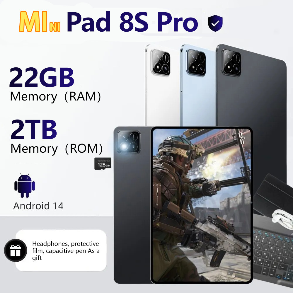 Original New Pad 8S Pro Tablet Pc Android 14 Tablette 22Gb+2T Snapdragon888 10 Cores 10.1Inch Tab