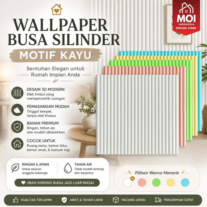 MOI WALLPAPER DINDING 70X70CM 3D TIMBUL GARIS KAYU STICKER TEMBOK FOAM MENAHAN BENTURAN A53