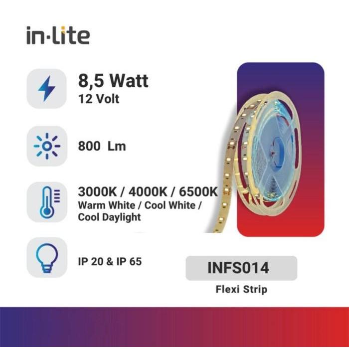 INLITE Lampu Led Strip INFS014 IP20 IP65 3528 8.5w 12V 5M 60LED