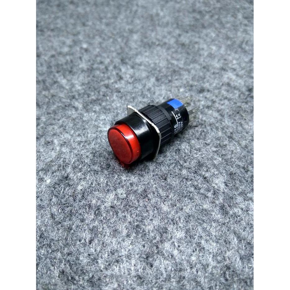 Switch Push On Bulat 8Pin 16mm Merah