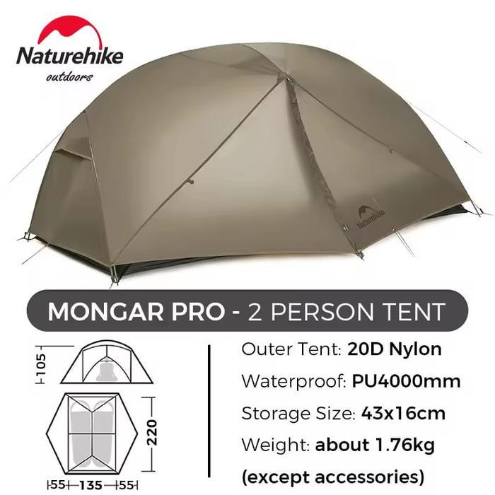 Tenda Mongar PRO naturehike CNK2550WS037 2P/3P hiking tent camping - Brown 2P