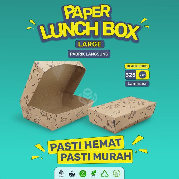 READY Terlaris (50 pcs) Paper Lunch Box Large Tebal 325 Gsm / Lunch Box Paper L / Kotak Makanan