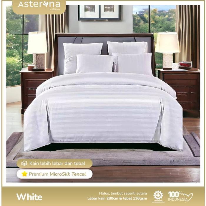 Bedcover + Sprei Hotel Micro Bamboo Premium Motif Salur Putih