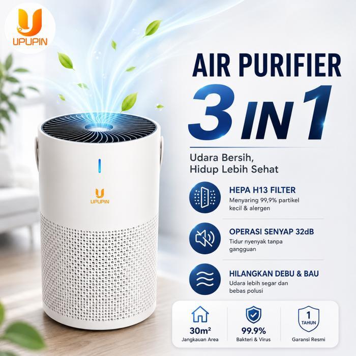 UPUPIN Aromatherapy 3 in 1 HEPA Filter Pembersih Udara Penyaring Ruangan Abu-abu Modis dan Putih Klasik