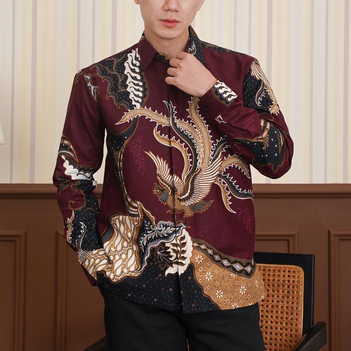 Enzy Batik Essential Kemeja Batik Pria Adinata - Burgundy
