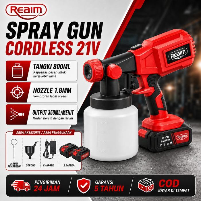 REAIM SPRAY GUN LISTRIK BATERAI 800ML MESIN CAT SEMPROT CORDLESS SPRAYER CAT ELECTRIC SPRAY GUN ALAT