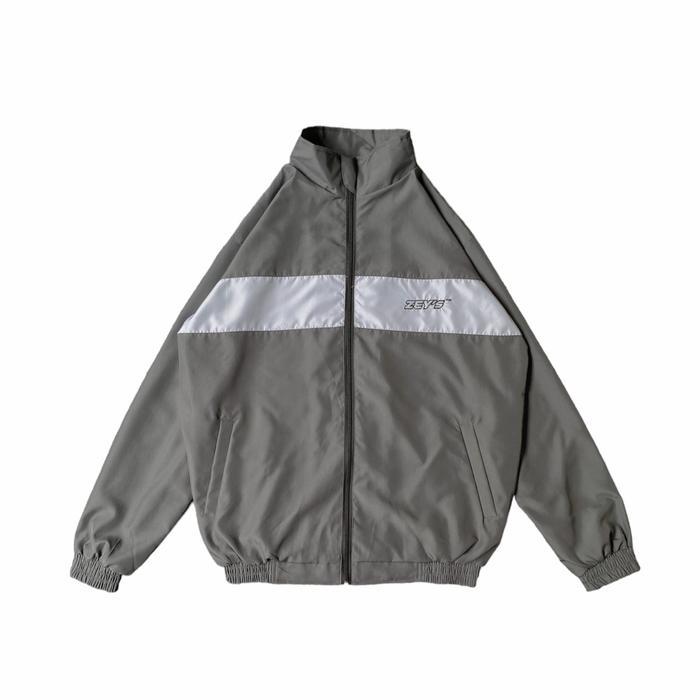 Zey s Tracktop list Jacket Parasut Taslan Abu Putih Waterproof Pria Wanita big size ready Jaket Nyam