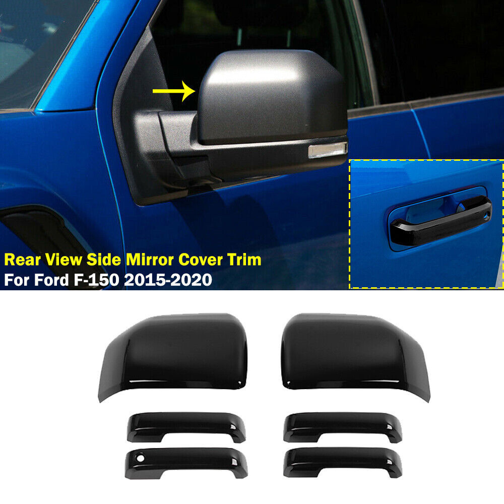 For Ford F150 2015-2020 Raptor Car Rearview Side Mirror Wing Cap + Door Handle Cover Exterior Door