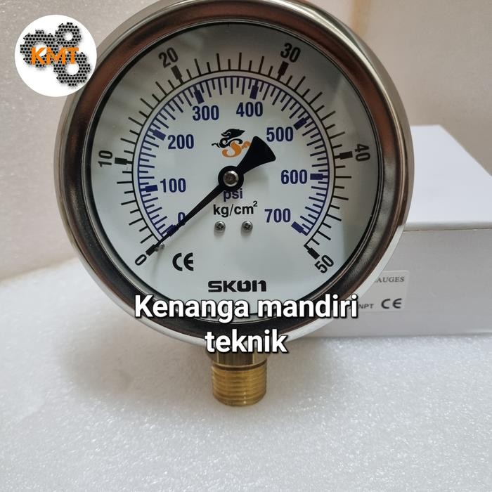 50 Bar Pressure Gauge 50 Bar (Kg/Cm) 4" Skon