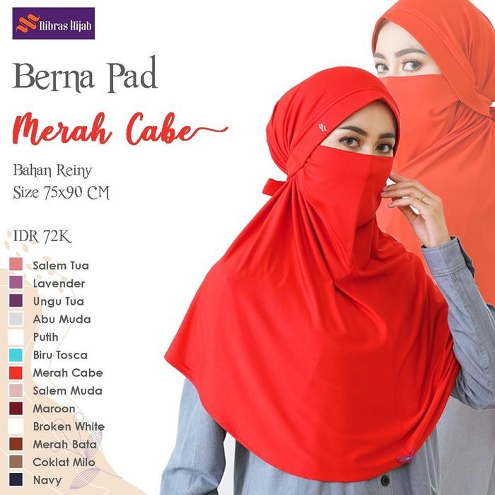 NIBRAS HIJAB BERNA PAD WARNA UNGU TUA JILBAB INSTAN BERGO MASKER ADEM