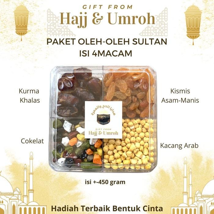 

ASLI PAKET OLEH-OLEH UMROH HAJI 4 IN 1 SULTAN Gift Souvenir Hadiah umrah Hajj Kurma Kismis Kacang