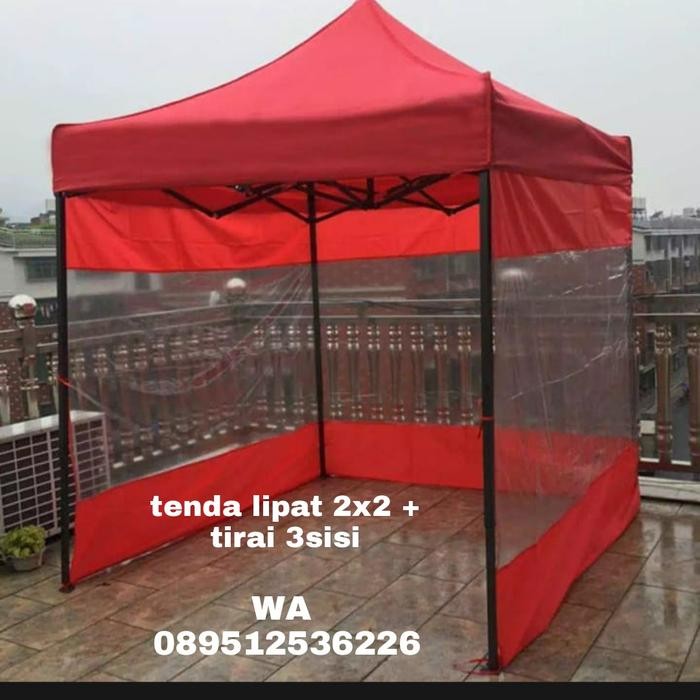 tenda lipat 2x2 + tirai 3 sisi/ tenda praktis/ tenda stand