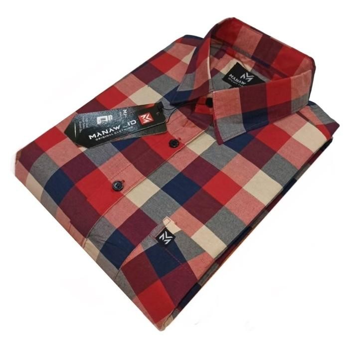 Kemeja Pendek Pria Import Motif Kotak Hem Kantor Katun Kasual