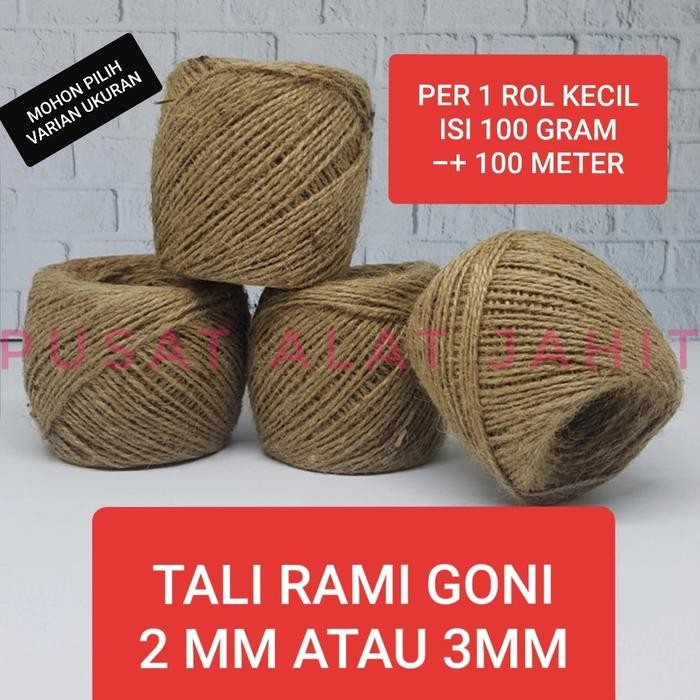 

New TALI TAMBANG KARUNG GONI RAMI BURLAP JUTE 2MM ATAU 3MM PER 1 ROL KECIL