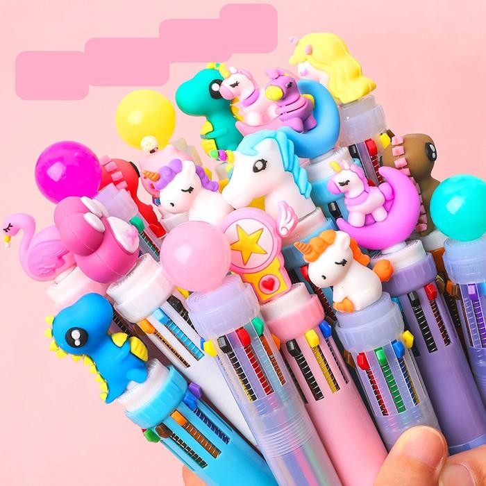 

Pulpen 10 Warna Dino kepala Unicorn BTS Pena Ballpoint Stationery