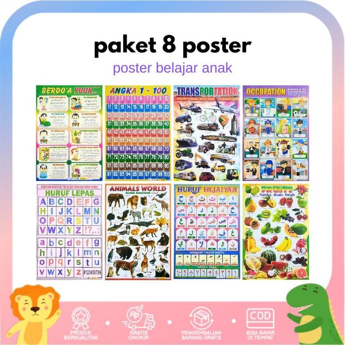 

OJ Paket 8 Poster Belajar Anak Edukasi Huruf, Angka, Transportasi, Hewan, Hijaiyah, Doa dll