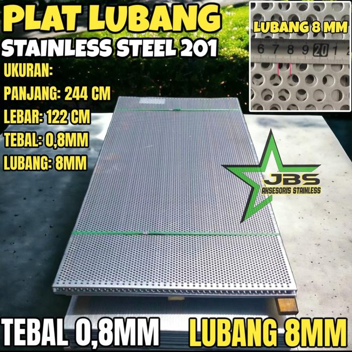 PLAT LUBANG 201 - 122CMX244CM - (0.8 MM) - LUBANG 8MM STAINLESS STEEL 201 - PLAT PERFORATED - PLAT