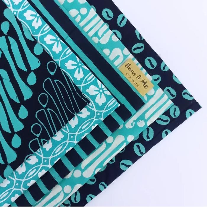 Pilihan- Kain Perca Batik Cap Motif Black-Tosca (Per Set)