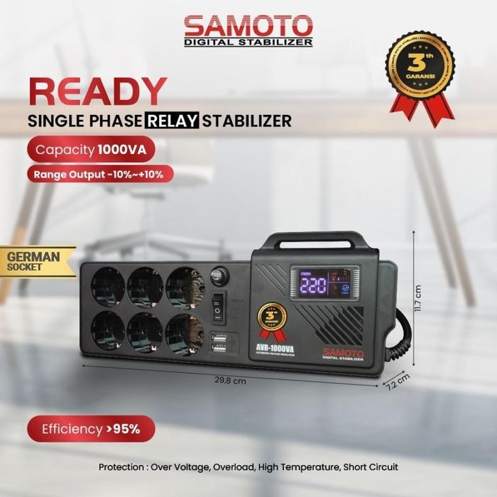 Menarik Samoto Avr1000G Stabilizer Relay Controlled Series 1000Va - Germany Socket Terlariss 