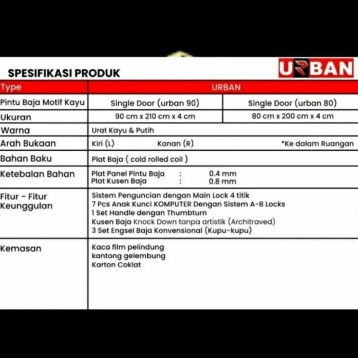 PINTU BAJA FORTRESS URBAN 90.03 / PINTU KAMAR FORTRESS 90CM x 210CM