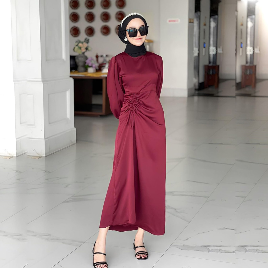 Dress Baju Gamis Kondangan Pesta Bridesmaid Simple Satin Velvet - HIDAKO