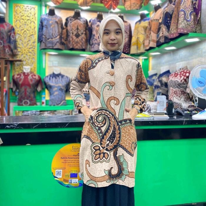 tunik batik rama kraton katun motif Atasan Muslim Panjang Seragam Sablon