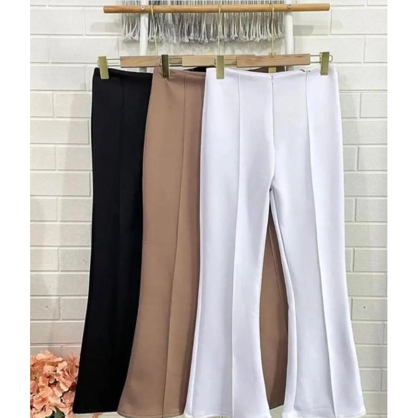 Bawahan Celana Cutbray Scuba Wanita Premium Highwaist dengan Resleting Depan dan Karet Belakang -