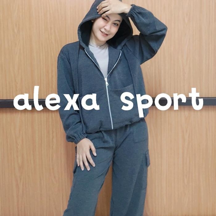 080j- Veralikes - Alexa Sport One Set Olahraga & Santai - Bahan Kaos Rib Knit - Jaket Bomber