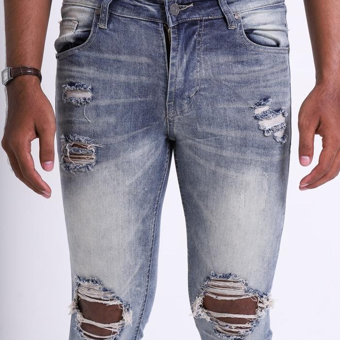 7ccl- Weird Jeans - Vintage Blue - Celana Jeans Panjang Pria Slimfit Strech Ripped Biru