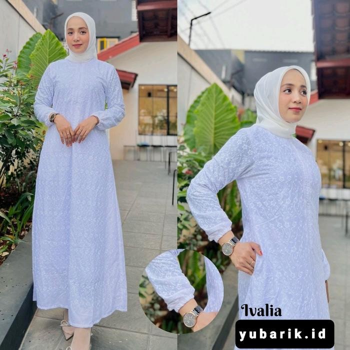 k4un- Gamis Ivalia Putih Busui Katun Paris Bordir Furing Nyaman Yubarik