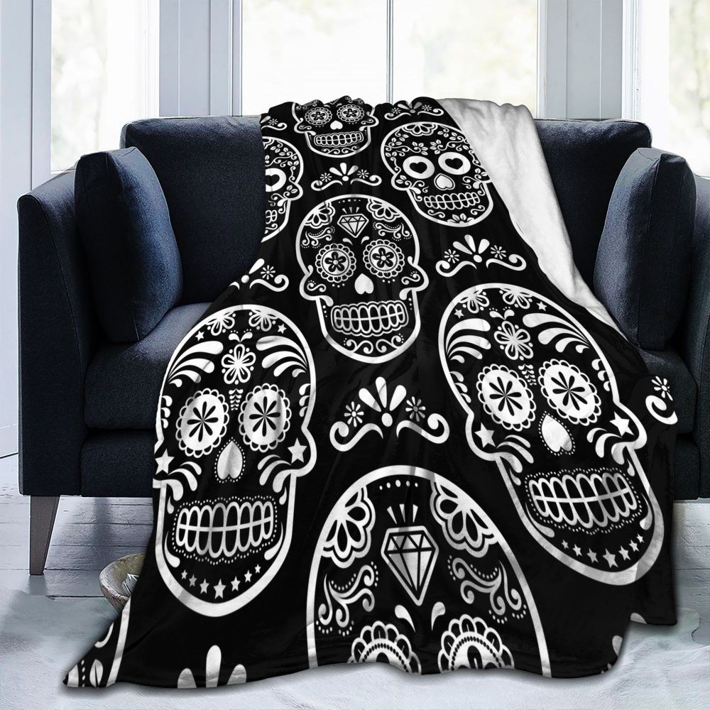 Mexican Sugar Skull Blankets Halloween Day of the Dead Flannel Vintage Warm Throw Blankets for Home 