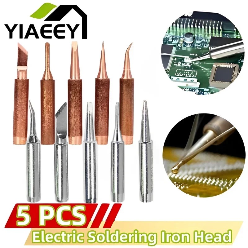 5pcs Pure Copper Lead-Free 900M-T-K Soldering Iron Tip Soldering Iron Tip for Soldering Rework Stati