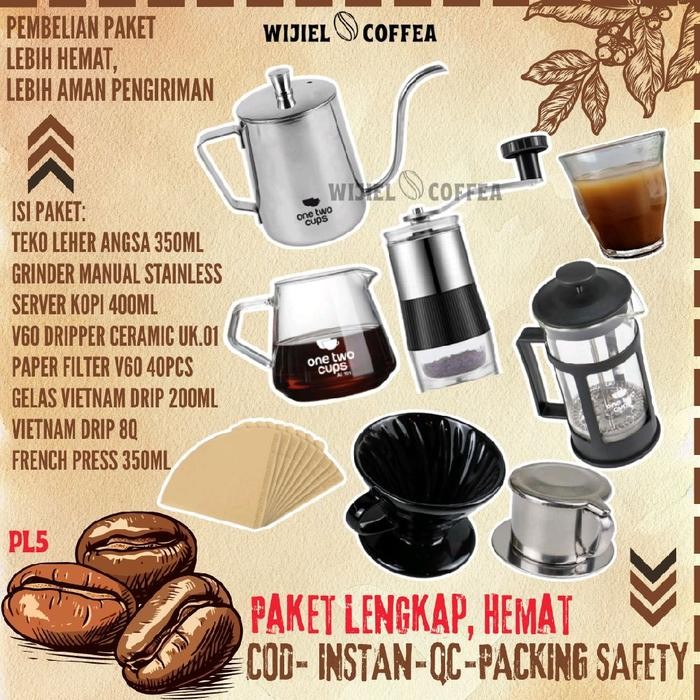 BERKUALITAS Paket Alat Kopi Seduh Manual + Set Alat Kopi Komplit Homebrewer + Teko Leher Angsa kopi