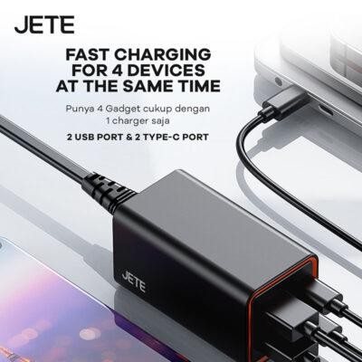 Travelqt- Jete E6 Adapter Fast Charger Gan 65W + 4 Port (Dual Usb & Dual Typec)