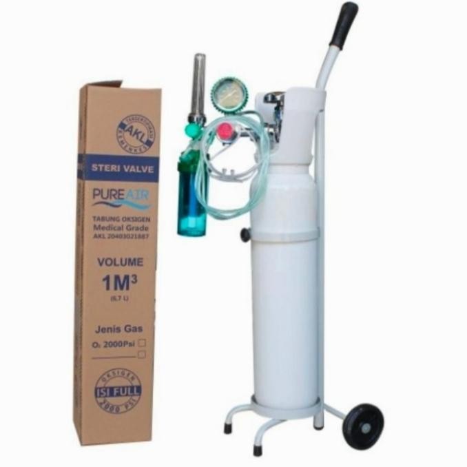 Ready Tabung oksigen 1m3 /alat Bantu pernapasan paket 1 set lengkap