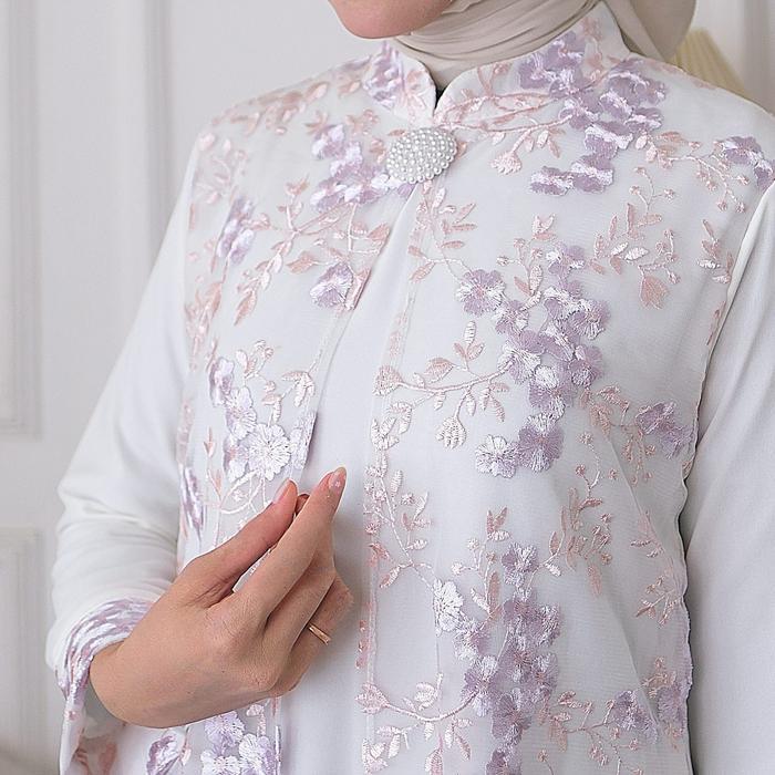Agnes Hijab | Gamis Abaya Terbaru 2026 Putih Set Outer Bunga Simple Elegan 863 - 1, M