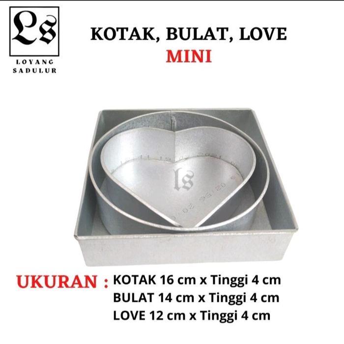 1 Set Isi 3 Pcs Loyang Mini Kotak 16 Cm, Bulat 14 Cm Love 12 Cm Galvalnis/Loyang 3 Macam/Loyang