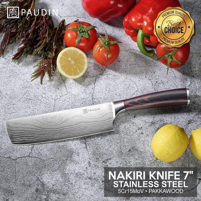 Paudin Pisau Dapur N6 Premium Kitchen Nakiri Knife 7" Stainless Steel