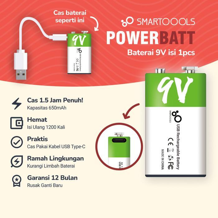 Baterai 9V Rechargeable Smartoools Powerbatt 9 Volt