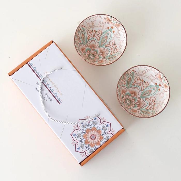 Blossom mangkok set Keramik Jepang Wadah Saji dengan sumpit bambu estetik Bowl hampers
