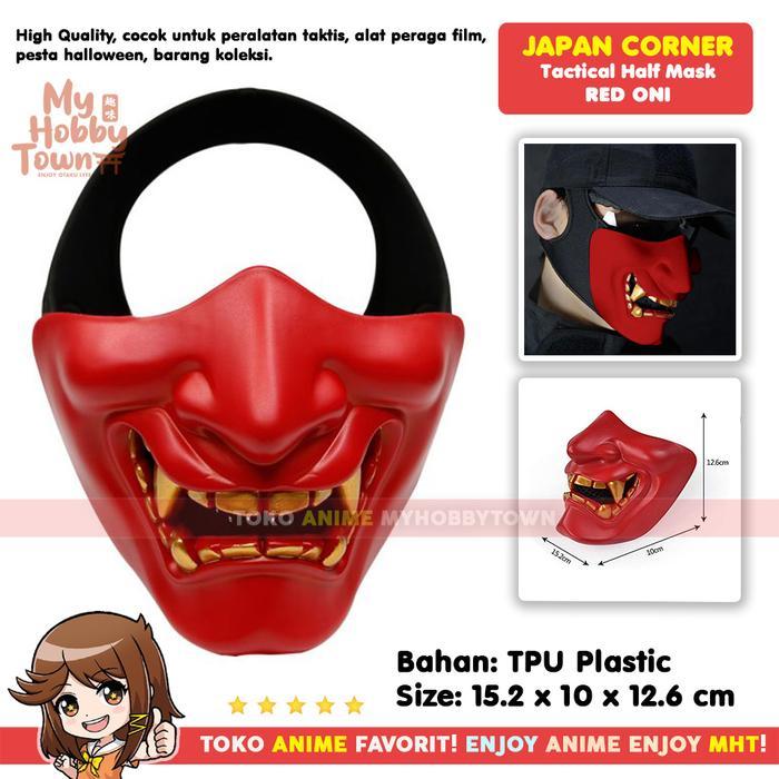Topeng Anime Jepang Noh Kabuki Hannya Merah Oni Demon Mask Half Face