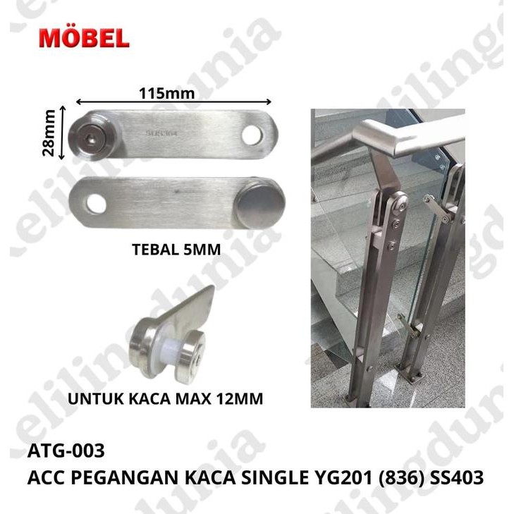 Pegangan Dudukan Railing Tangga Kaca Single Engkel Double