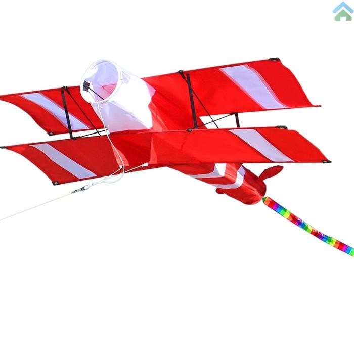 Layangan 3D Layangan Pesawat Layang Layang Besar Bi-Plane Kite Giant
