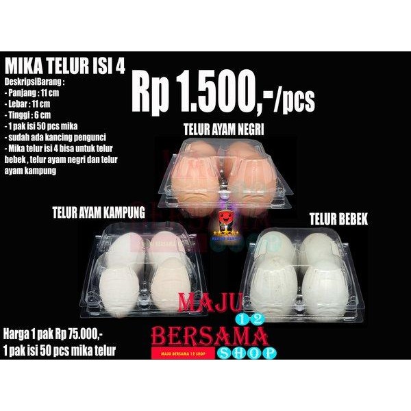 MIKA TELUR AYAM PLASTIK ISI 4 BUTIR - ISI 50 PCS PERPAK MIKA TELUR