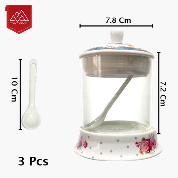 TEMPAT BUMBU LADA GARAM GULA TOPLES KOPI TEH KERAMIK + SENDOK GIFT SET