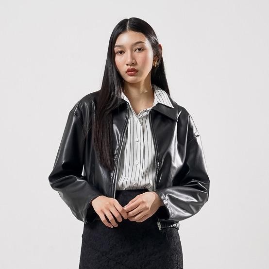 ORIGINAL Enzy Storia X This Is April ES Jaket Crop Wanita Lengan Panjang Kasual Kekinian Svetlana