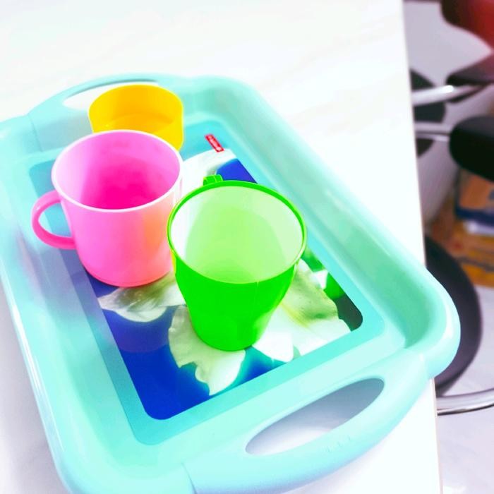 XL. Talam plastik segi cantik besar motif indah tebal kuat pegangan kuping Kitchenware