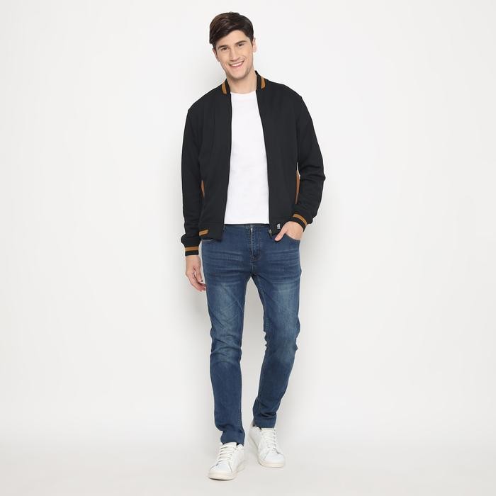 d&f jaket bomber pria - hitam cut & sewn coklat