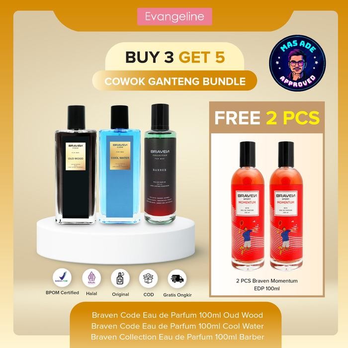 Pilihan- Cogan Buy 3 Get 5Cowok Ganteng Bundle Braven Eau De Parfum 100Ml - Cool Water - Barber